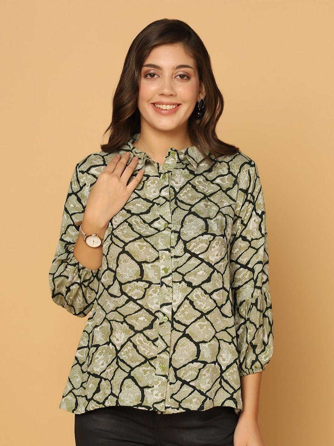 fashion dream geometric print roll-up sleeves shirt style top