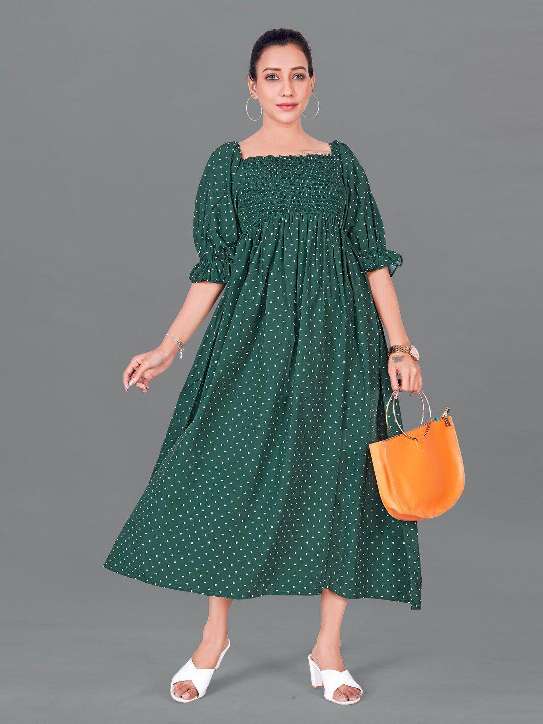 fashion dream green ethnic motifs a-line midi dress