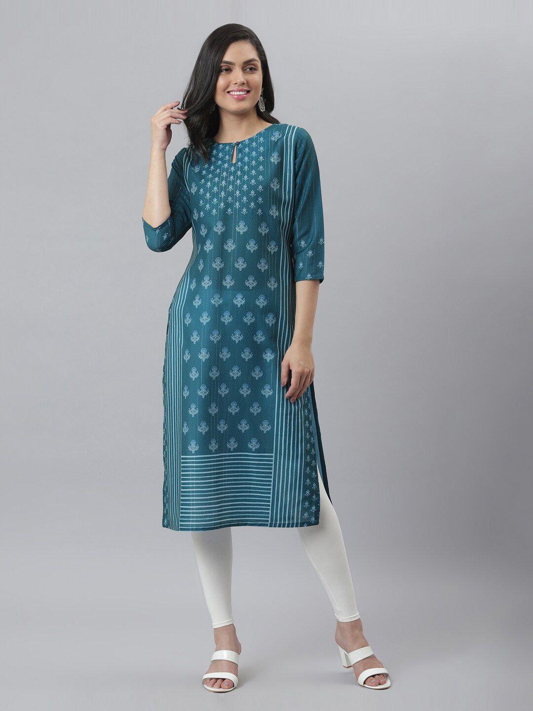 fashion dream keyhole neck ethnic motifs printed straight kurta