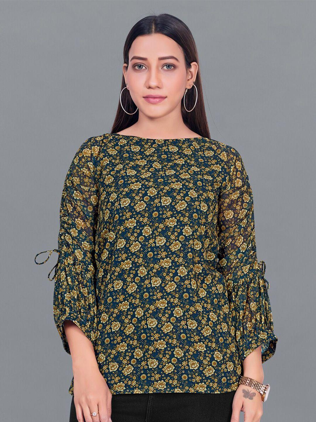 fashion dream olive green floral print georgette top