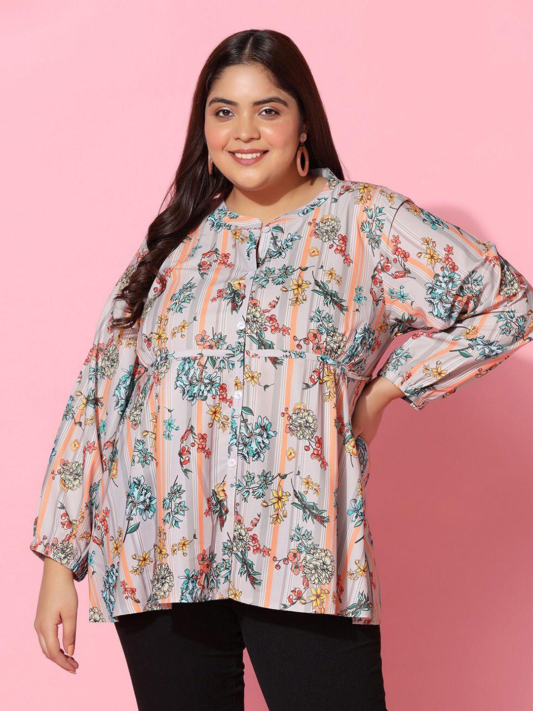 fashion dream plus size floral print shirt style top