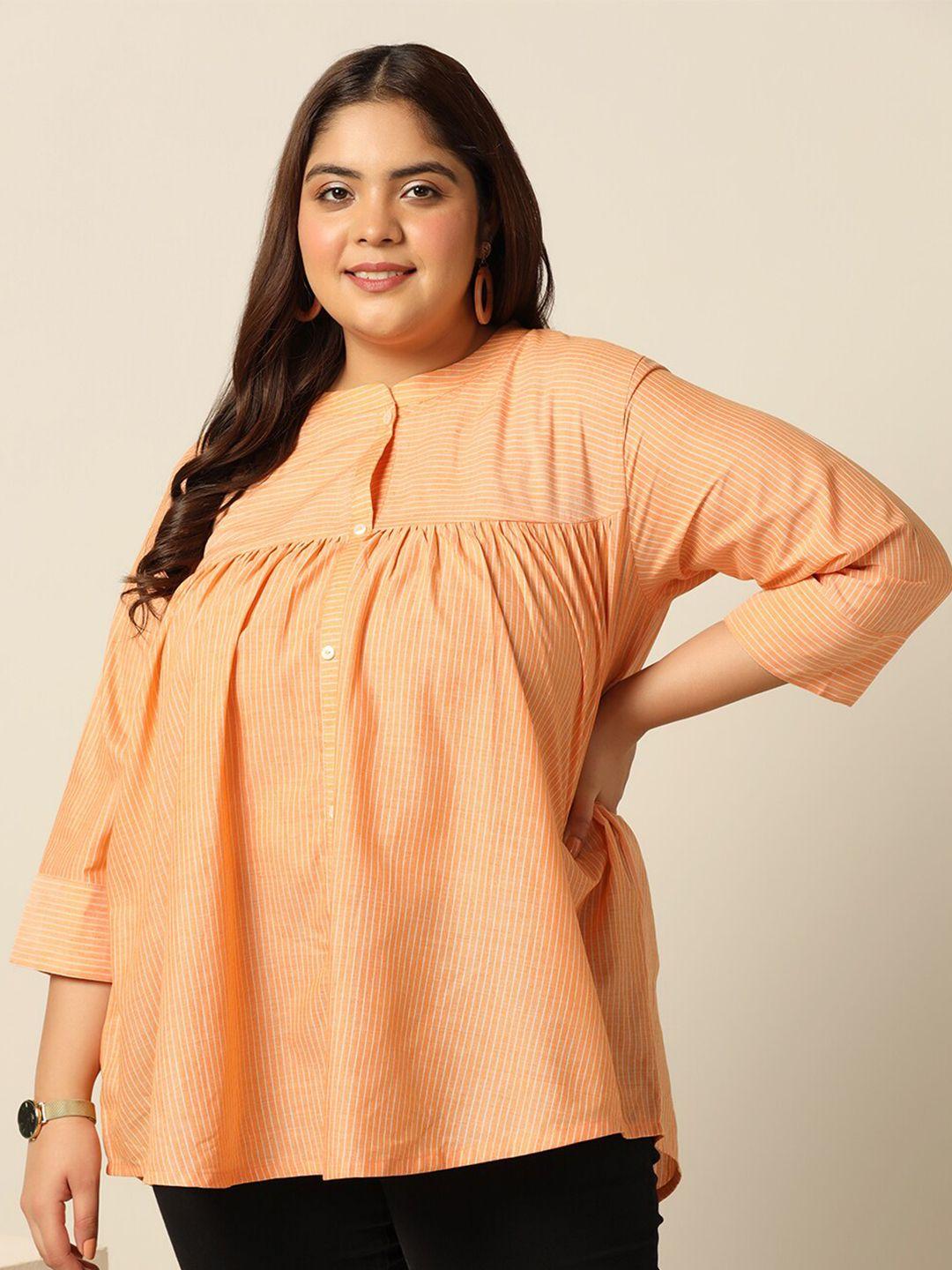 fashion dream plus size striped mandarin collar shirt style top