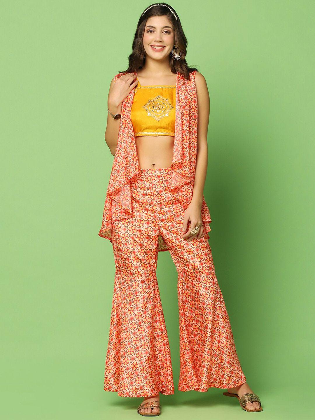 fashion dream printed crop top & sharara with shrug