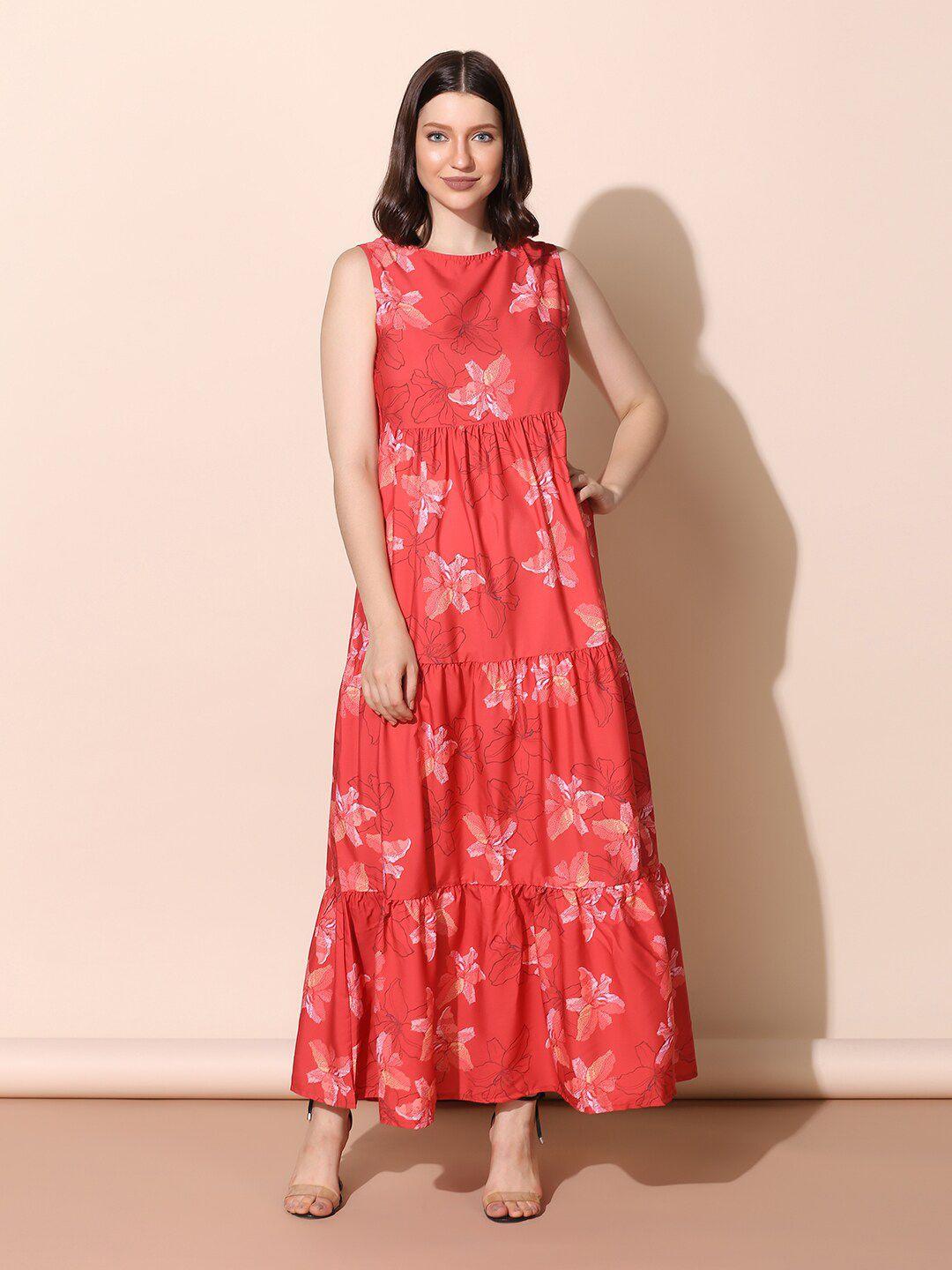 fashion dream rust floral print crepe maxi dress