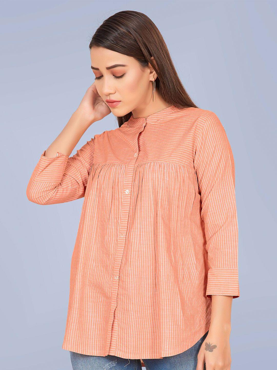 fashion dream striped mandarin collar pleated shirt style cotton top