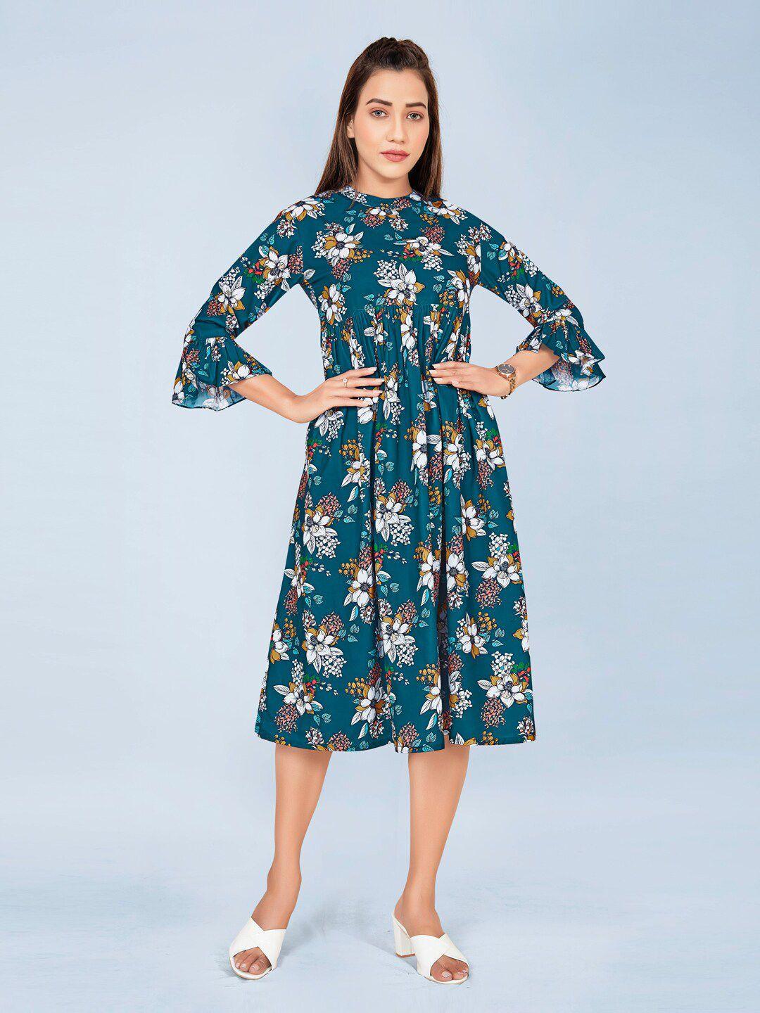 fashion dream teal floral midi dress