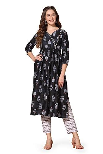 fashion dream women’s cotton kurta and pant set (fdwcmb00001 blk m_black_m)