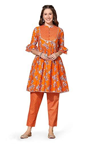 fashion dream women’s cotton kurta and pant set (fdwcmb00009 org xs_orange_xs)