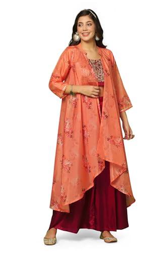 fashion dream women’s dola silk crop top and palazzo suit set with shrug (fdwset00067 mrn xl_maroon_xl)