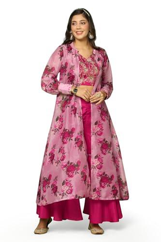 fashion dream women’s dola silk crop top and sharara suit set with shrug (fdwset00066 rni s_rani_s)