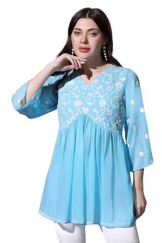 fashion dream women’s georgette embroidered top (fdwtun00043 sky m_sky blue_m)