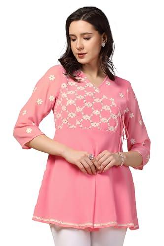 fashion dream women’s georgette embroidered top (fdwtun00044 pch xs_peach_xs)