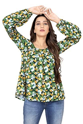 fashion dream women’s green floral printed gathered top (grn_xxl)