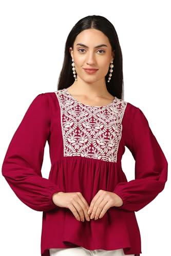 fashion dream women’s rayon embroidered top (fdwtun00029 mrn l_maroon_l)