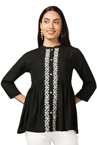 fashion dream women’s rayon embroidered top (fdwtun00032 blk xl_black_xl)