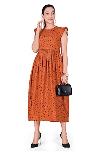 fashion dream women’s rust polyester blend gathered dresses(rust_l)