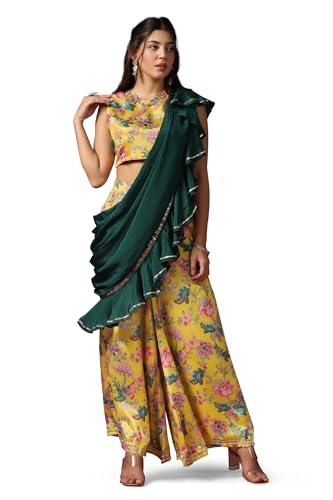 fashion dream women's chinon polyester crop top and palazzo with attached dupatta suit set (fdwset00060 ylw l_yellow_l)