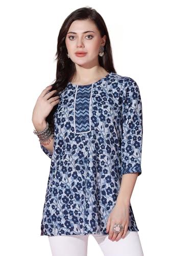 fashion dream women's cotton slub printed top| cotton top| casual top (fdwtun00033 blu m_blue_m)