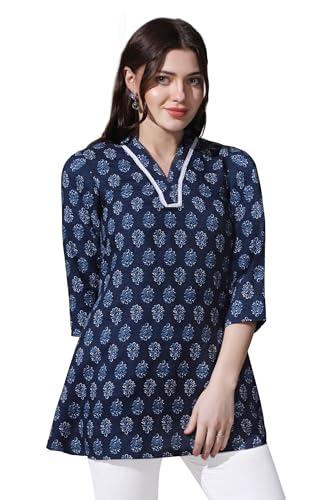 fashion dream women's cotton slub printed top| cotton top| casual top (fdwtun00037 nbl xl_navy blue_xl)