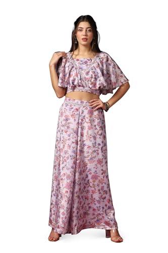 fashion dream women's lavender chinon crop top and palazzo suit set (fdwset00058 lav m_lavender_m)