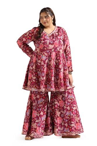 fashion dream women's plus size wine chinon kurta and sharara set (fdwset00053 win 4xl_wine_4xl)