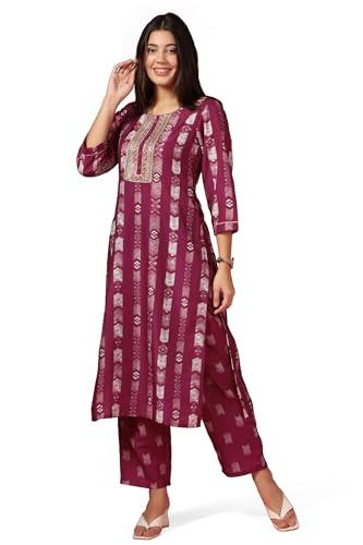 fashion dream women's wine poly muslin printed kurta and pant suit set (fdwset00104 win s_wine_s)