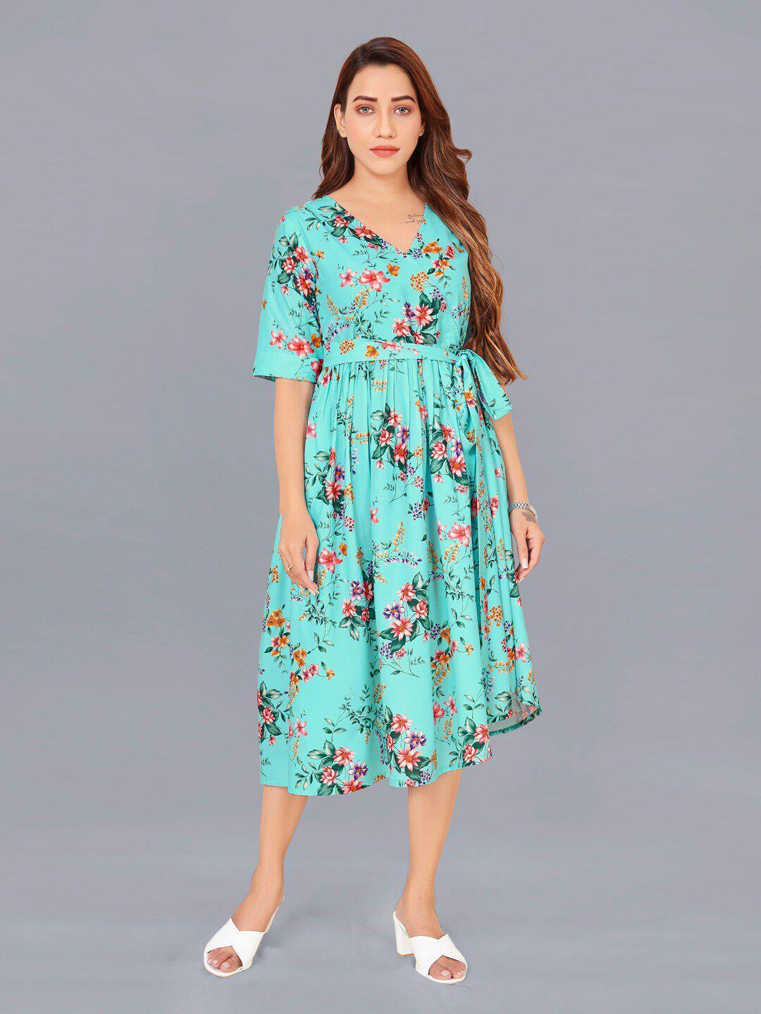 fashion dream women blue floral printed midi dress