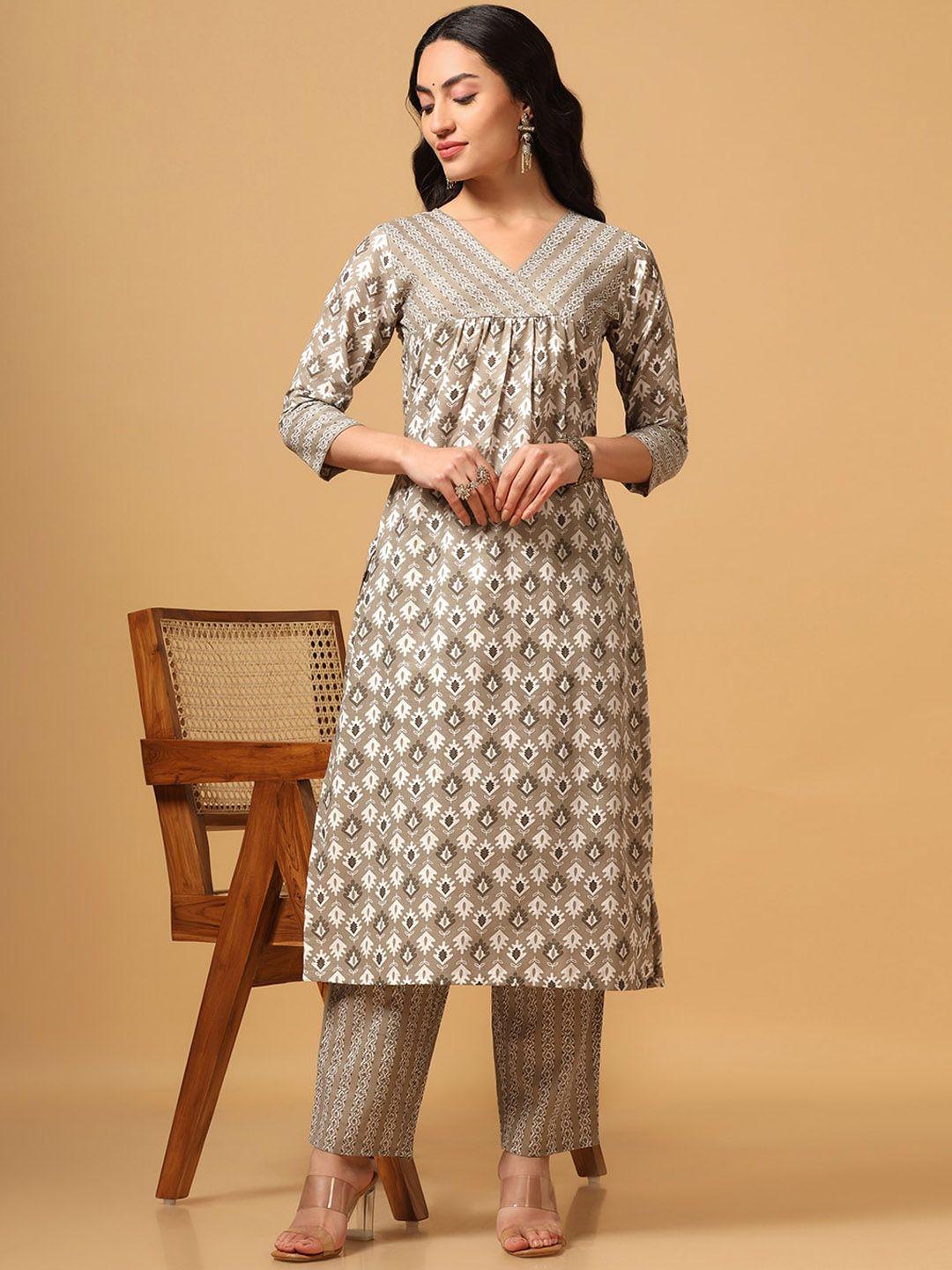 fashion dream women ethnic motifs printed empire kurta with trousers