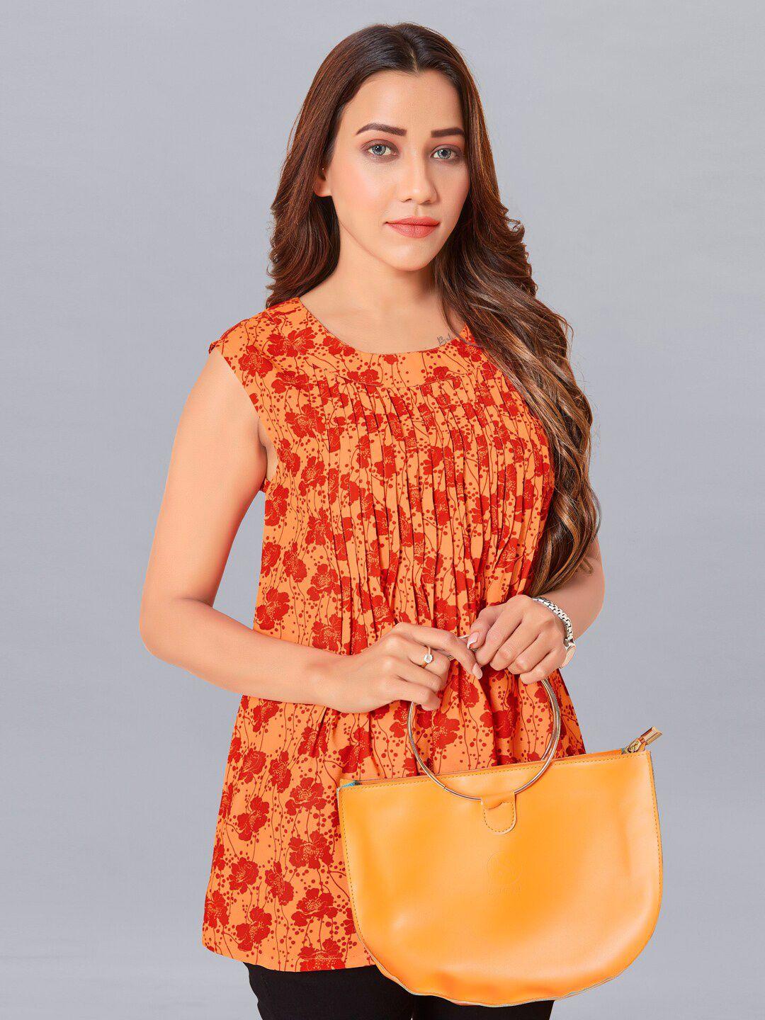 fashion dream women orange & red floral print top