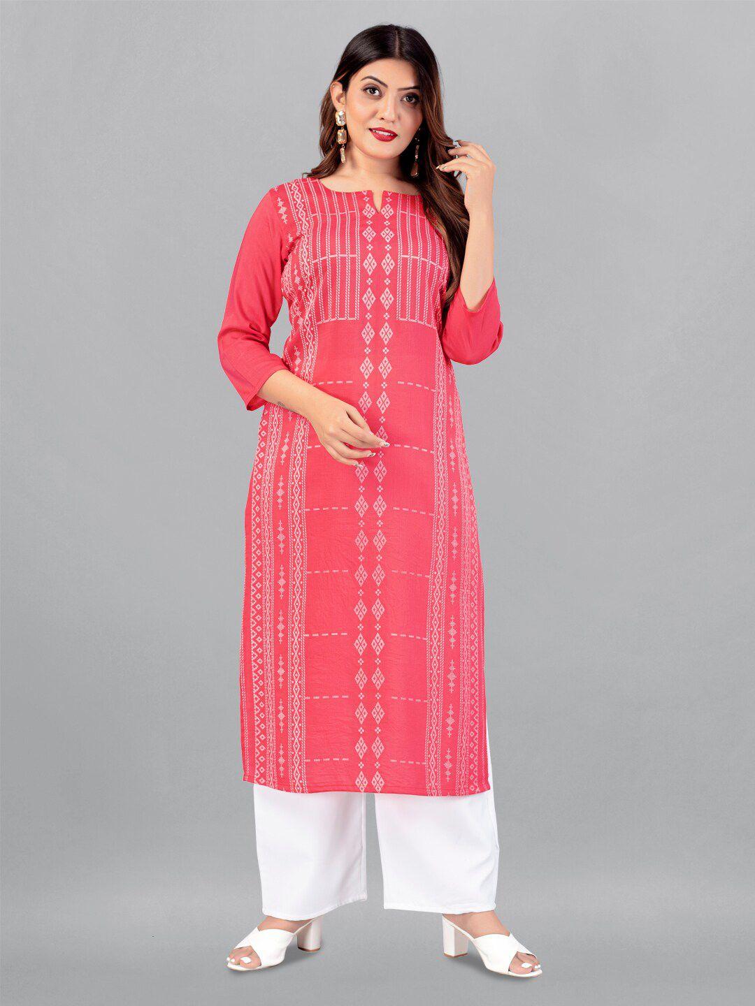 fashion dream women peach-coloured geometric printed kurta