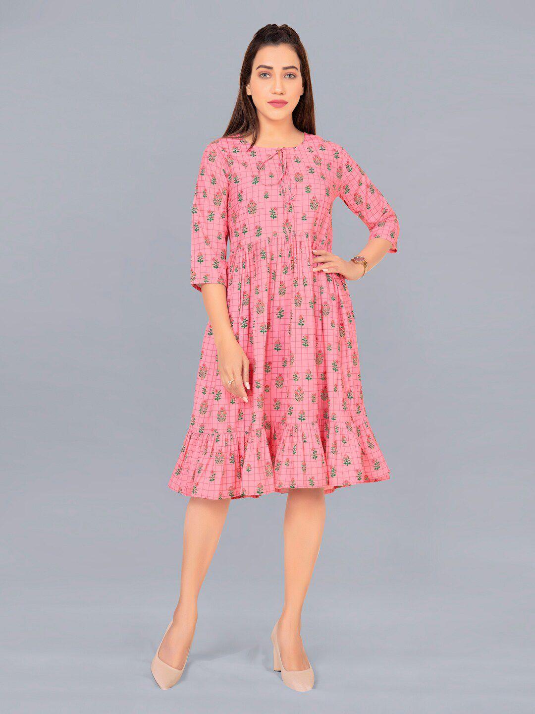 fashion dream women pink floral printed dress