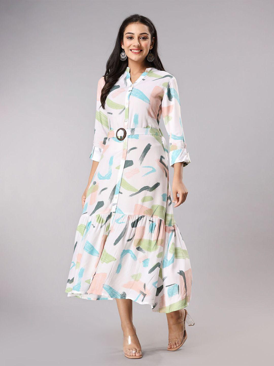 fashion dwar abstract printed cotton shirt midi dress