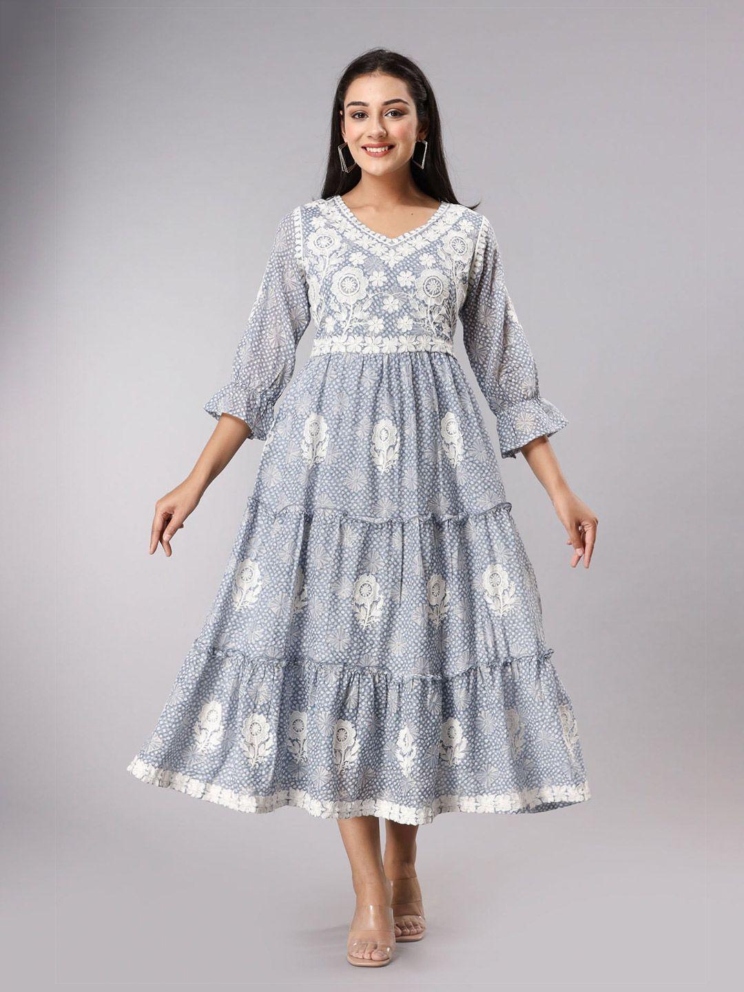 fashion dwar ethnic motifs embroidered tiered empire midi dress
