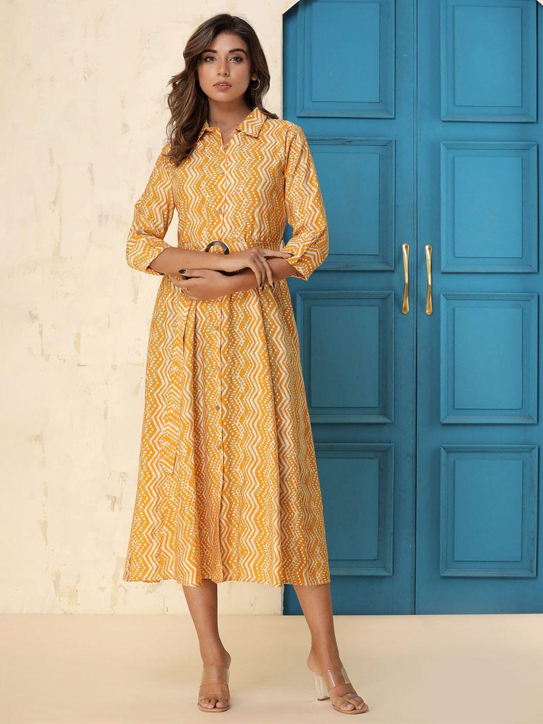 fashion dwar ethnic motifs print a-line midi dress