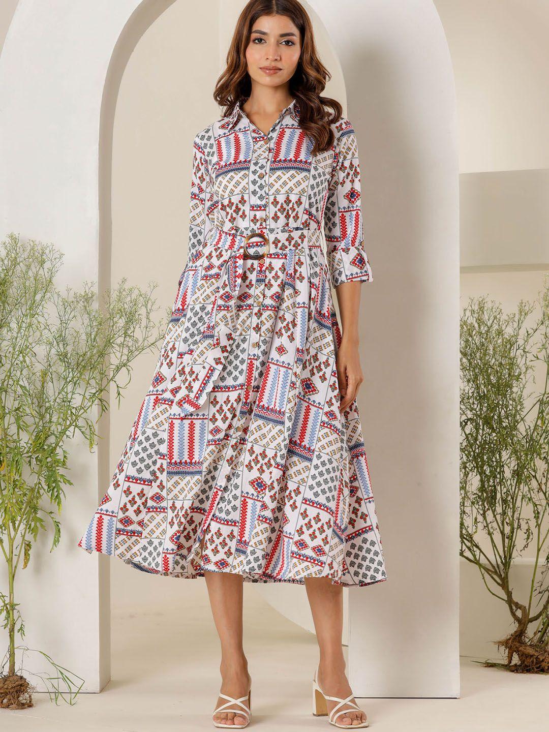 fashion dwar ethnic motifs print a-line midi dress