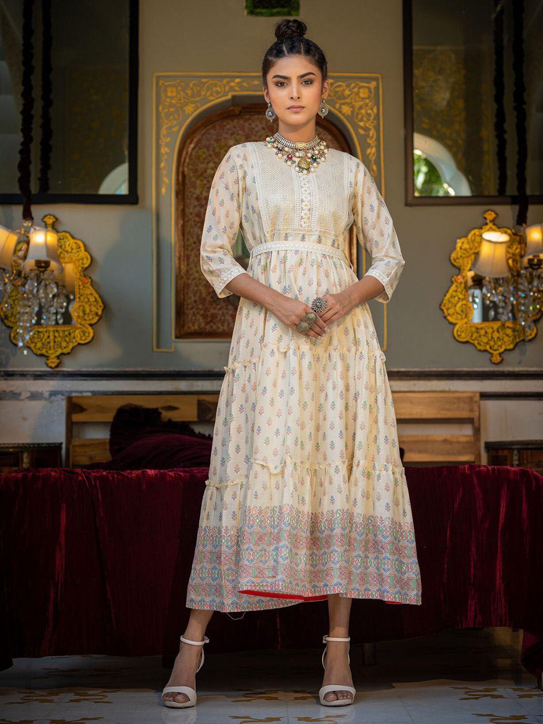 fashion dwar ethnic motifs printed sequinned pure cotton maxi ethnic dress