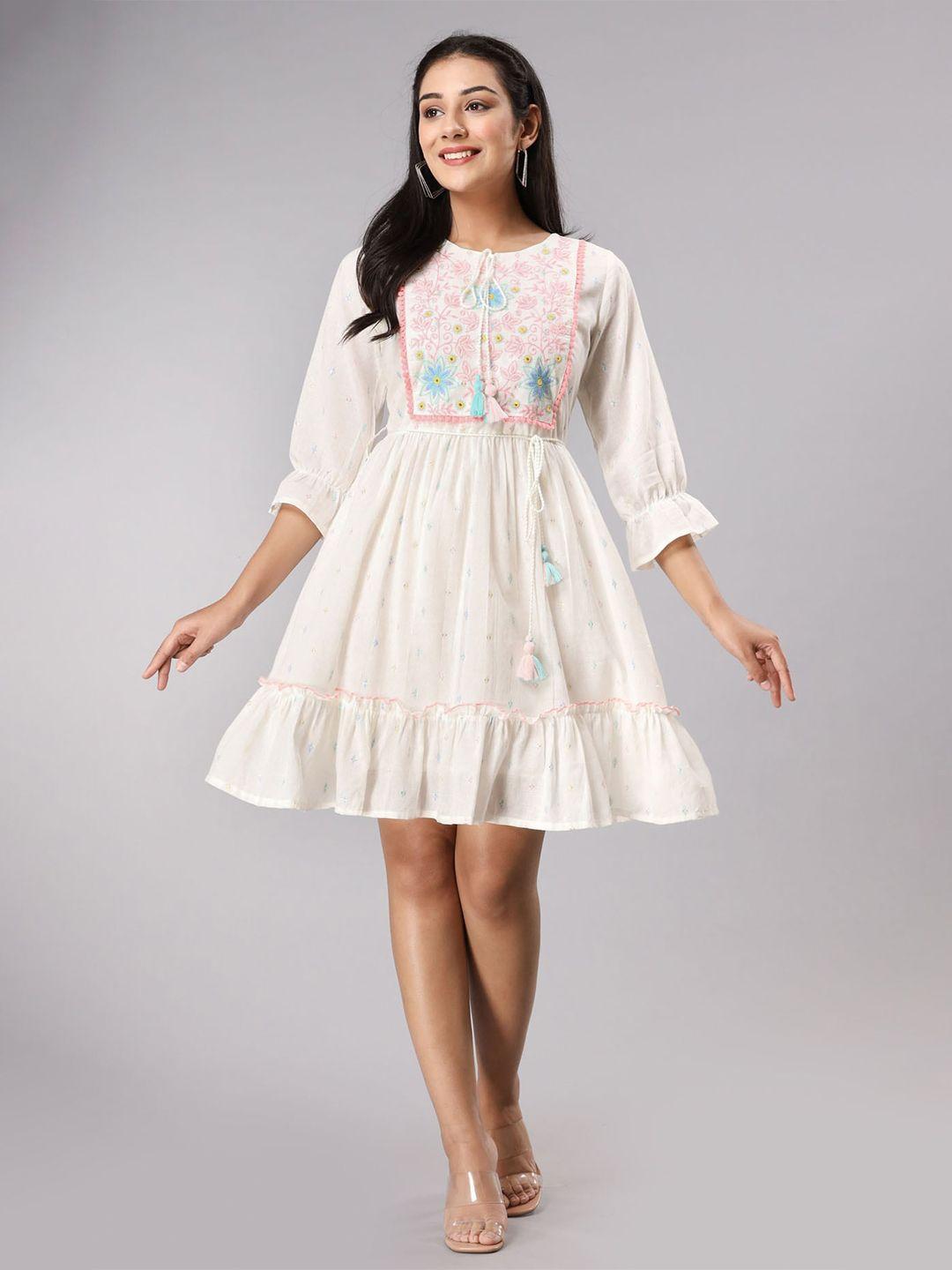 fashion dwar floral embroidered cotton dress
