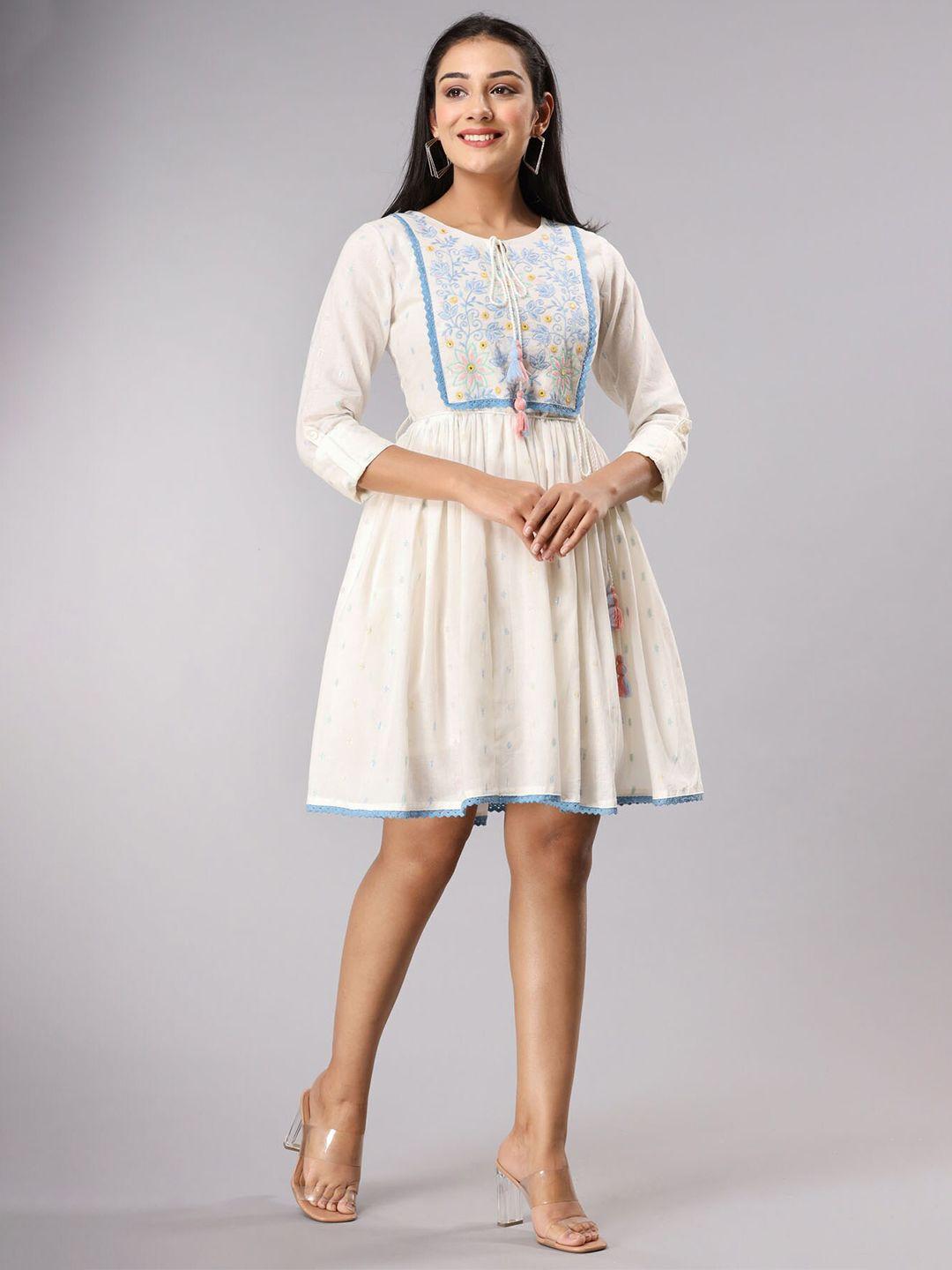 fashion dwar floral embroidered cotton dress