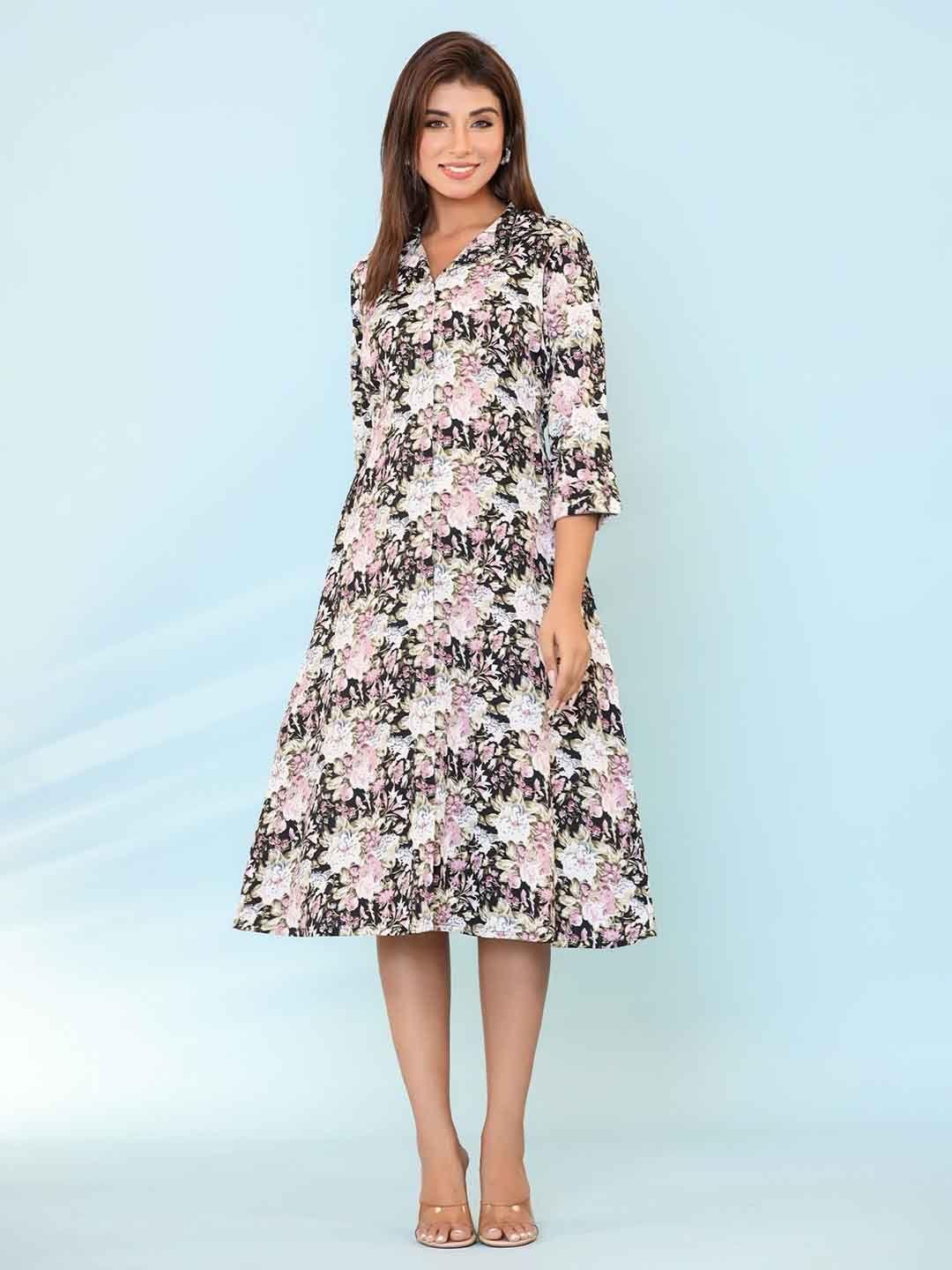 fashion dwar floral print fit & flare dress
