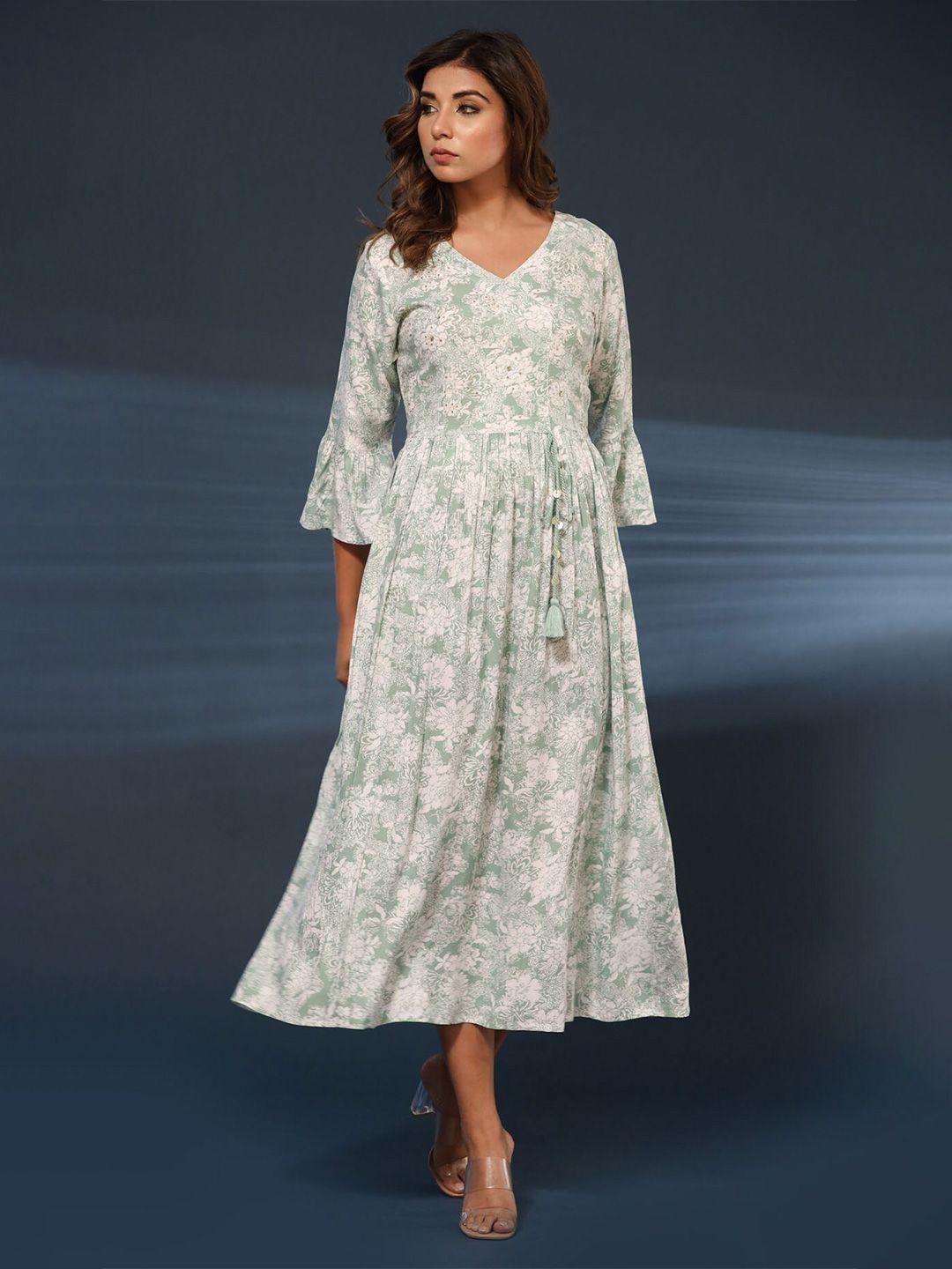 fashion dwar floral printed midi cotton wrap dress