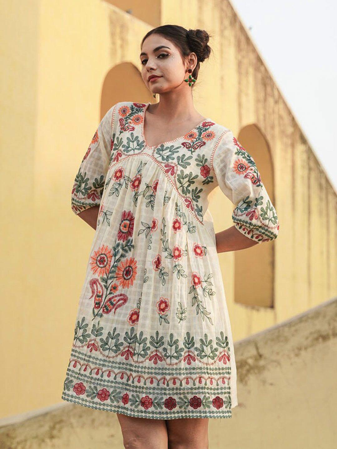 fashion dwar floral printed pure cotton a-line dress