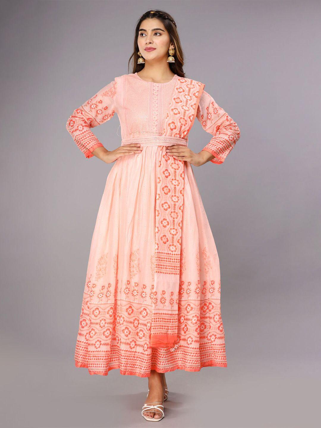 fashion dwar pink ethnic motifs maxi pure cotton dress