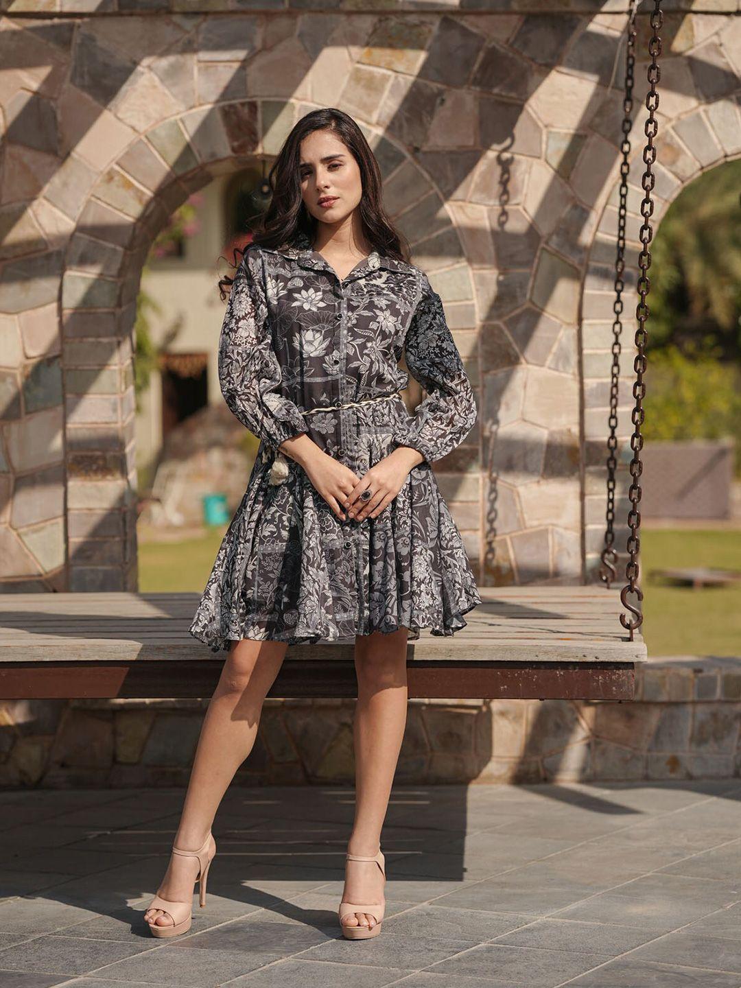 fashion dwar print flutter sleeve a-line dress