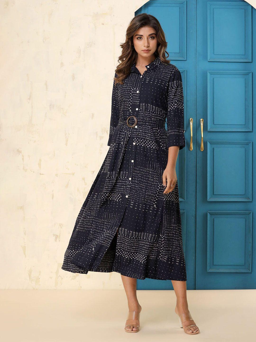 fashion dwar print shirt midi dress