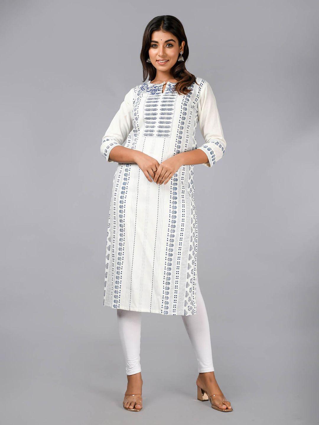 fashion dwar white floral printed cotton kurta