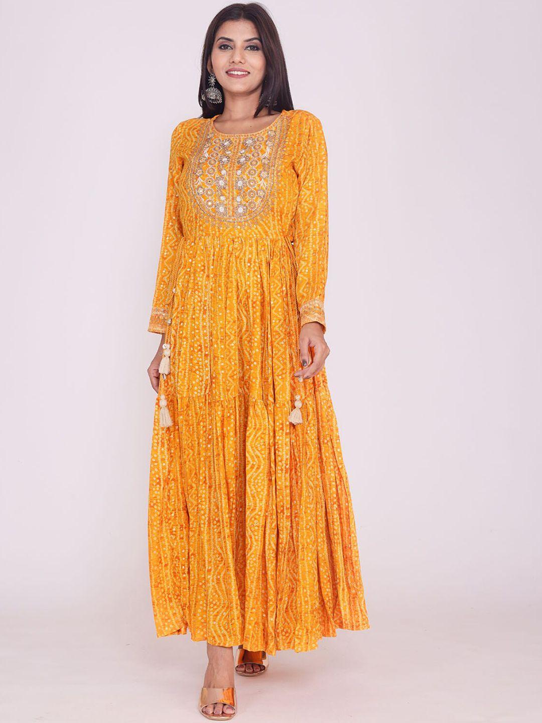 fashion dwar yellow ethnic motifs  embroidered maxi dress