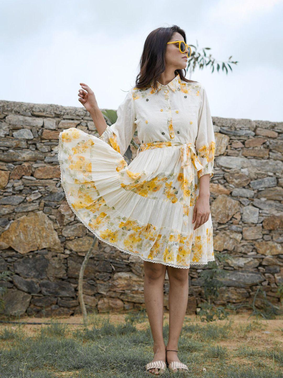 fashion dwar yellow floral a-line dress