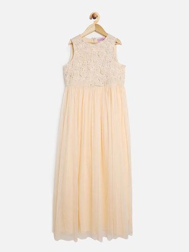 fashion evening girls polyester embroidered peach dress