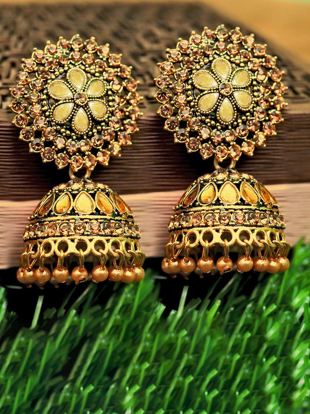 fashion frill beige contemporary jhumkas earrings