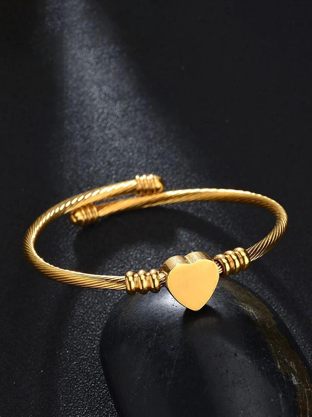 fashion frill gold-plated heart shaped detail cuff bracelet